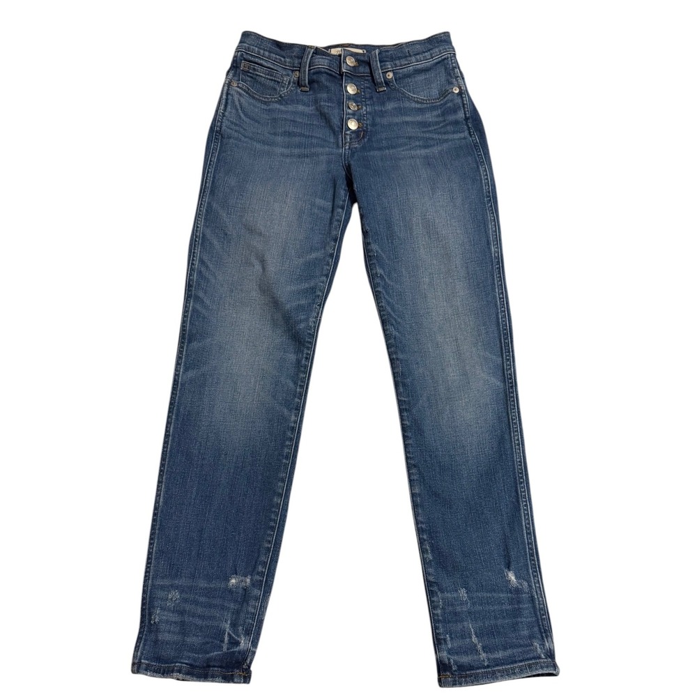 Madewell Women Slim Straight Button Fly Jeans Medium Wash Distressed Size 26